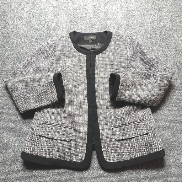 Talbots Jackets & Blazers - Talbots Black White Tweed Jacket Collarless Blazer Hook Eye Closure Womens 8